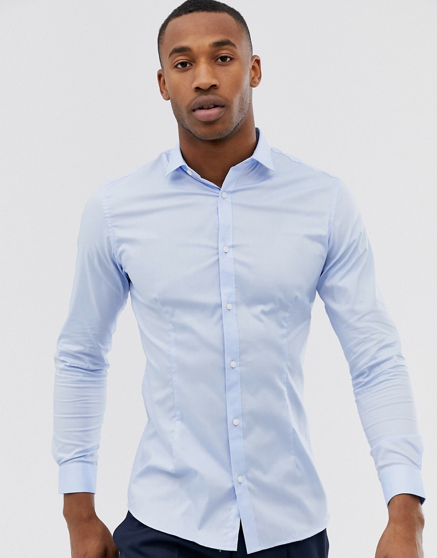 Jack & Jones Premium - Super slim-fit net overhemd met stretch in blauw