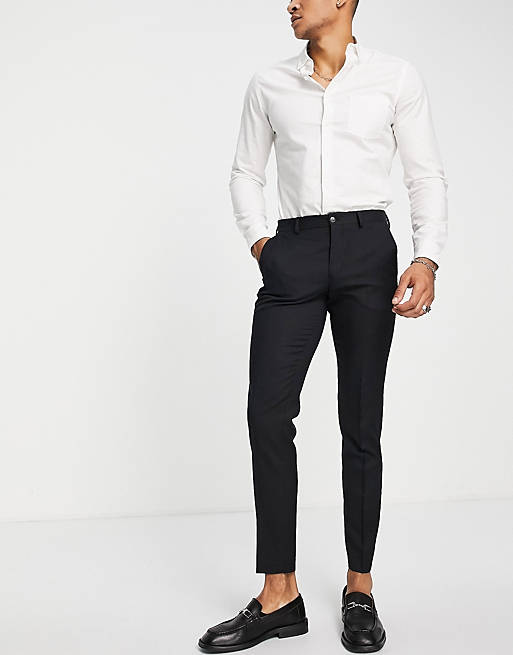 Jack & Jones Premium - Super slim fit pantalon van wolmix met stretch in zwart