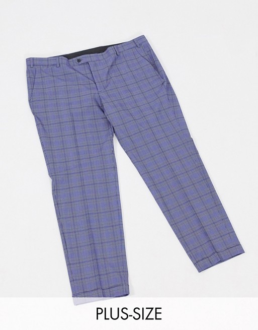 Jack & Jones Premium Plus super slim fit smart check trousers in blue