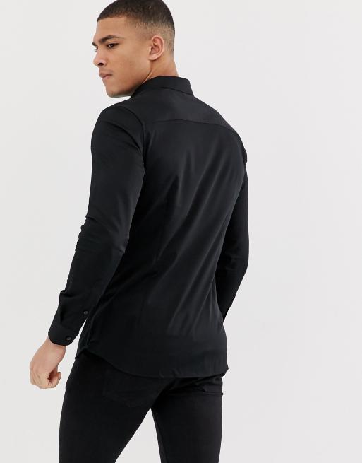 Jack & Jones Premium super slim fit stretch smart shirt in black, 2 of 4