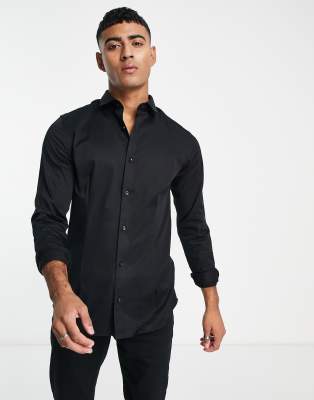 Jack & Jones Premium super slim fit stretch smart shirt in black