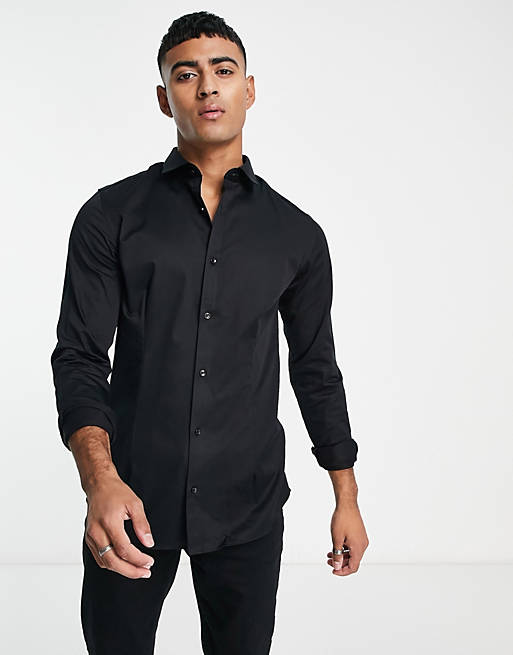 Jack & Jones Premium super slim fit stretch smart shirt in black | ASOS