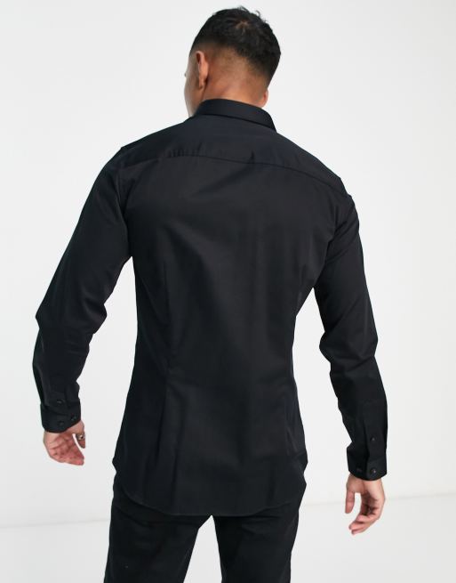 Jack & Jones Premium super slim fit stretch smart shirt in black