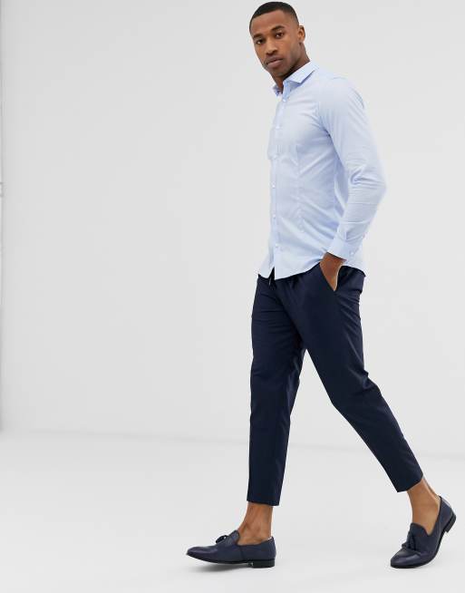 Jack & Jones Premium super slim fit stretch smart shirt in blue, 4 of 4