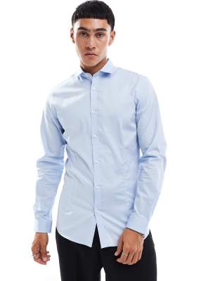 Jack & Jones Premium super slim fit stretch smart shirt in blue