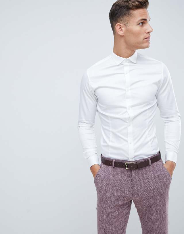 Jack & Jones Premium super slim fit stretch smart shirt in white