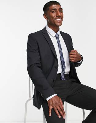 Jack & Jones Premium Super Slim Fit Stretch Wool Mix Suit Jacket In Black In Black