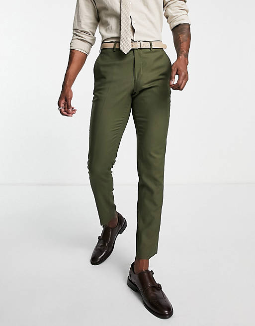 Jack & Jones Premium super slim fit stretch wool mix suit trousers in green