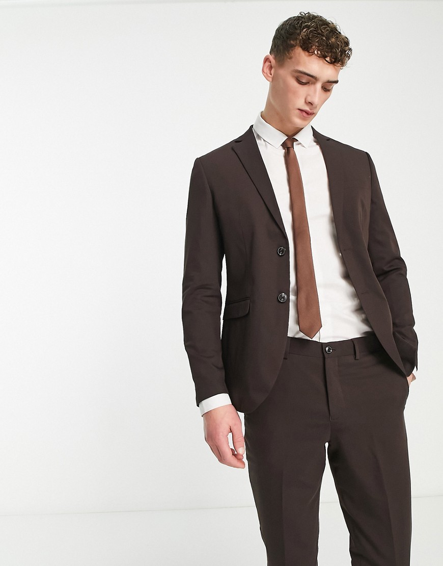 Jack & Jones Premium super slim fit suit jacket in chocolate-Brown