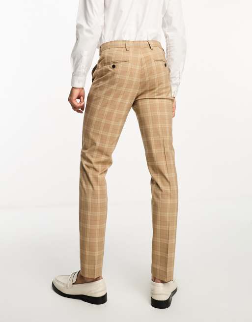 Jack & Jones Premium super slim fit suit pants in beige plaid