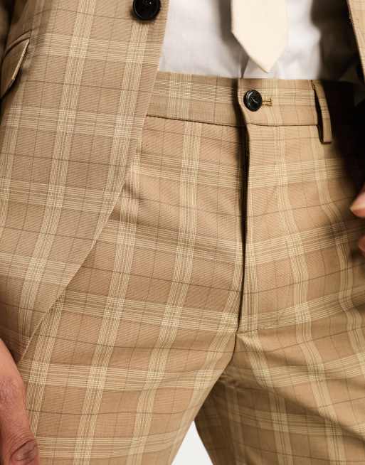 Jack Jones Premium super slim fit suit pants in beige plaid ASOS