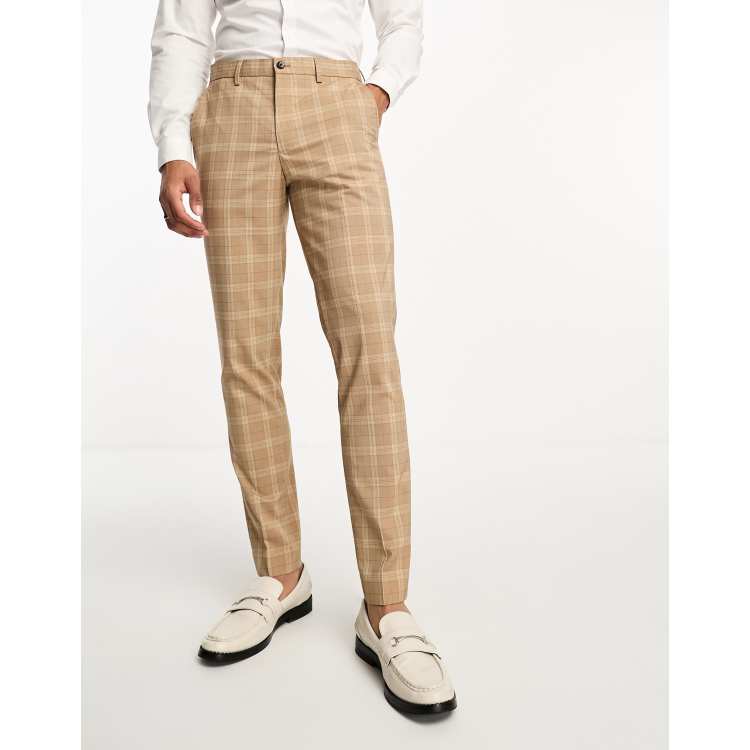 Jack Jones Premium super slim fit suit trouser in beige check ASOS