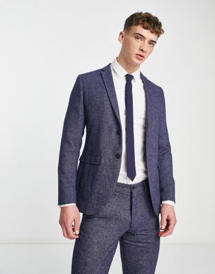 Jack & Jones Premium super slim fit tweed suit jacket in blue