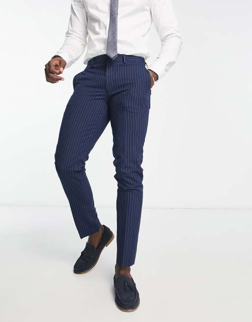 Men's Striped Trousers In Navy Blue