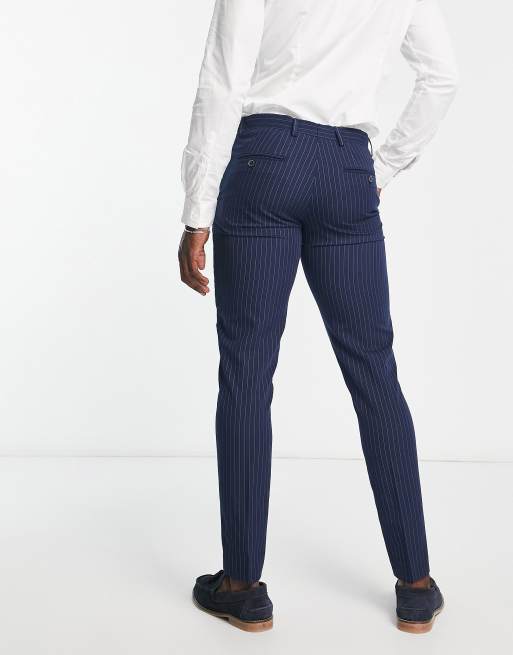 Shelby & Sons Clarkson slim fit pinstripe pants in navy