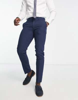 Navy pinstripe hot sale pants mens