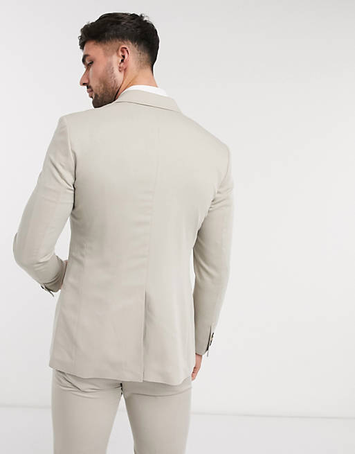 Suits Jack & Jones Premium super slim stretch suit jacket with recycled polyester in stone 