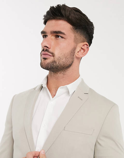 Suits Jack & Jones Premium super slim stretch suit jacket with recycled polyester in stone 