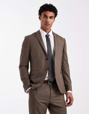 Jack & Jones Premium Super Slim Suit Jacket In Brown