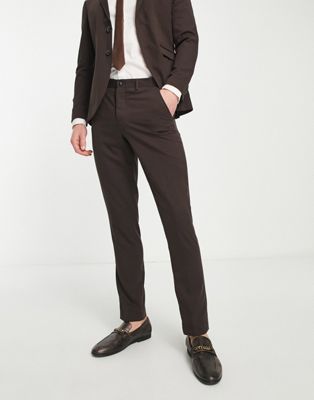 Jack & Jones Premium super slim suit trouser in chocolate