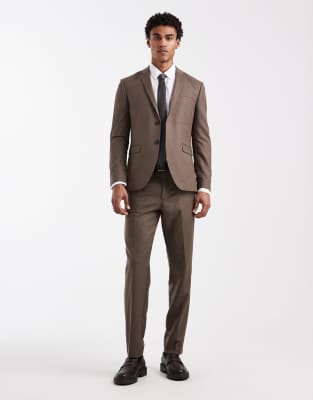 Jack & Jones Premium Super Slim Tailored Pants In Brown