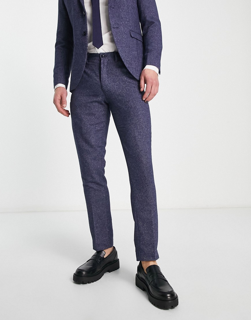Jack & Jones Premium super slim tweed suit trouser in blue-Navy
