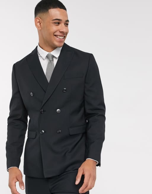 Jack & Jones Premium – Svart dubbelknäppt kostym i ullblandning med smal passform, 2 av 3