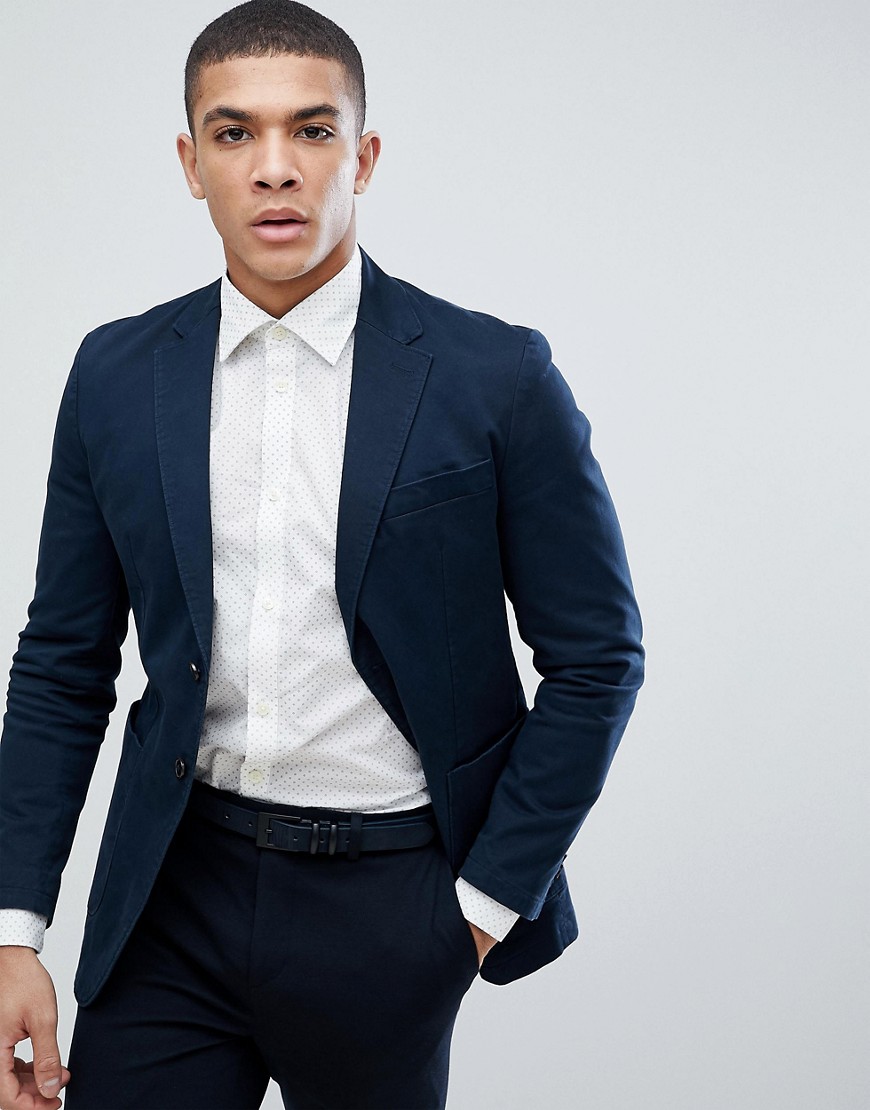 Jack & Jones – Premium – Svart kostymjacka med smal passform och påsydda fickor-Marinblå