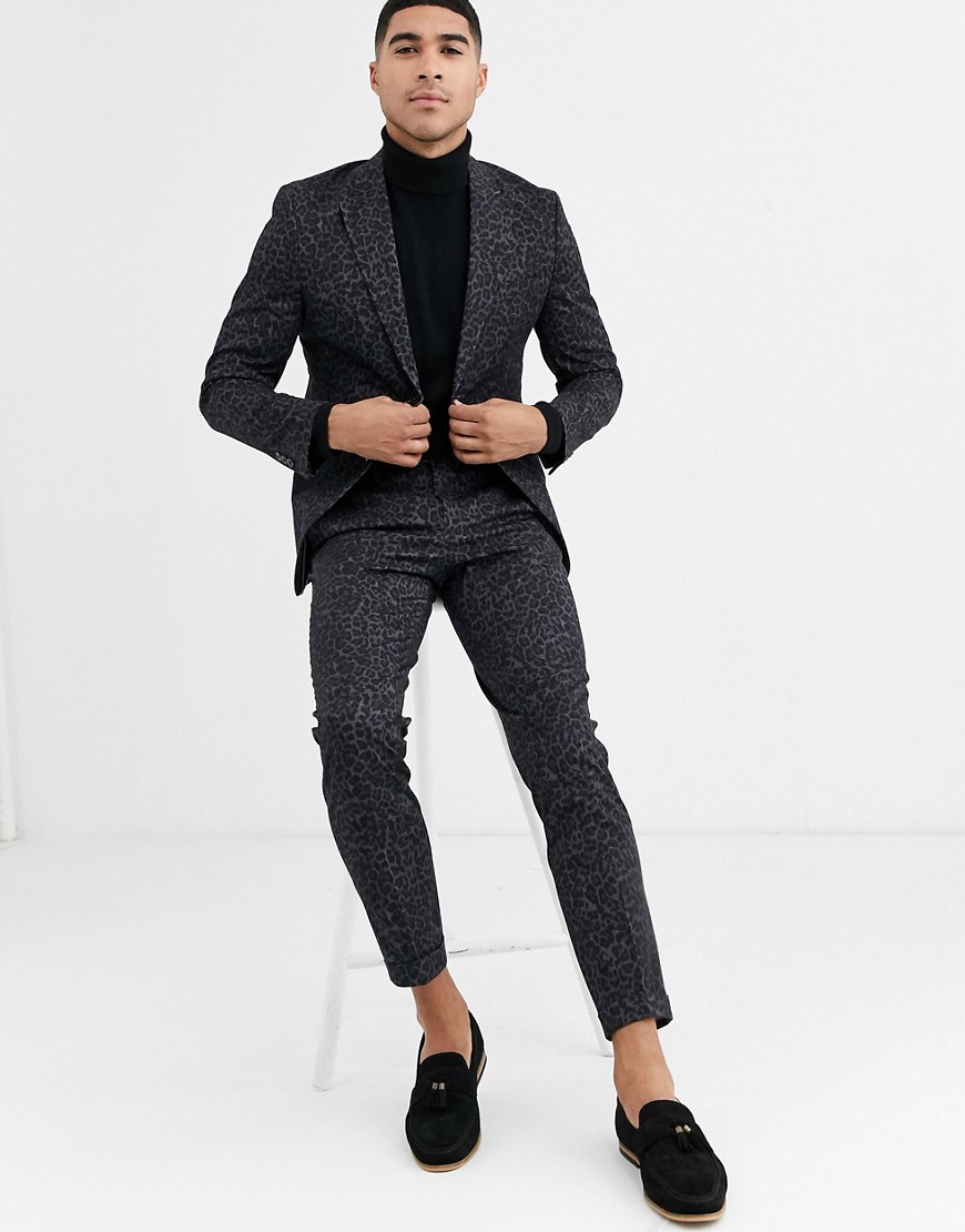 Jack & Jones – Premium – Svarta leopardmönstrade kostymbyxor