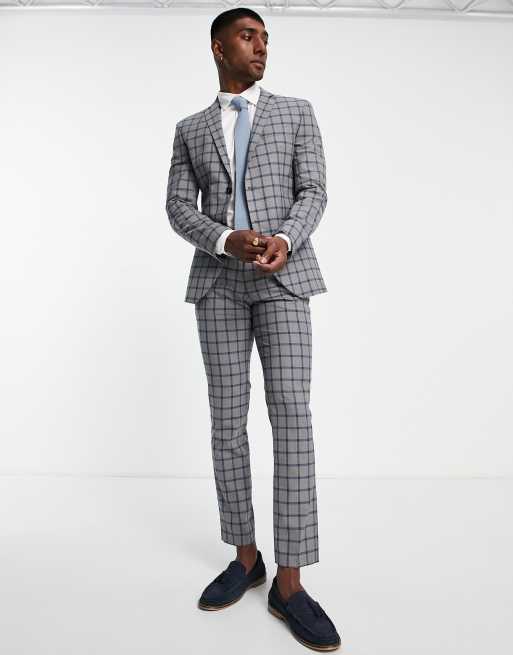 Jack & Jones Premium – Szare spodnie garniturowe o dopasowanym kroju w kratę, 2 z 4
