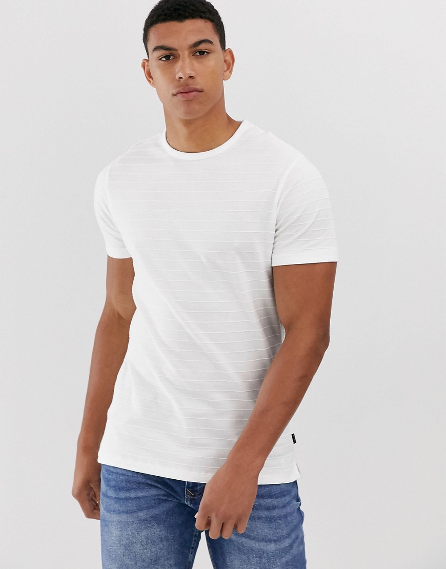 Jack & Jones Premium - T-shirt con pannello a righe testurizzato-Bianco