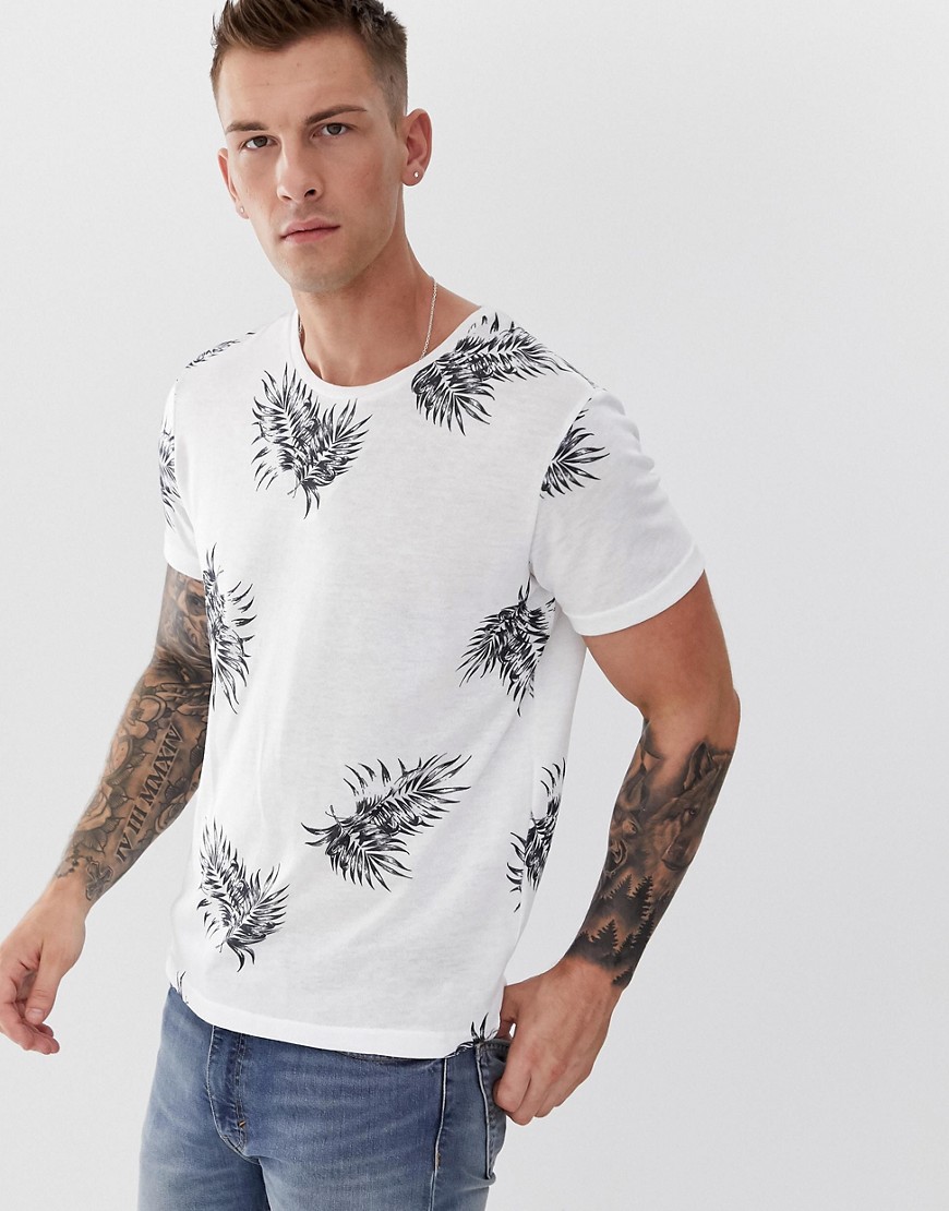Jack & Jones Premium t-shirt i blomstret print-Hvid