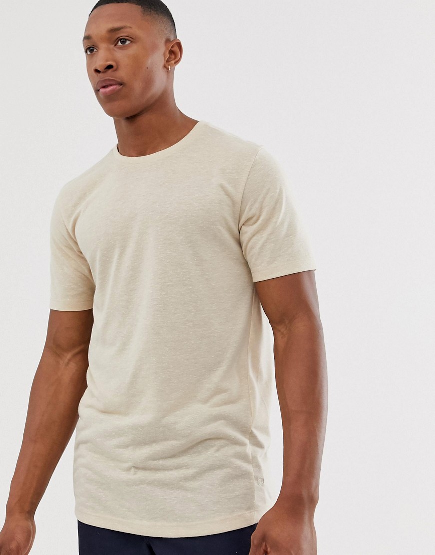 Jack & Jones - Premium - T-shirt lunga in lino bianca-Bianco
