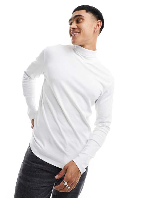 Jack & Jones Premium - T-shirt met lange mouwen en col in wit