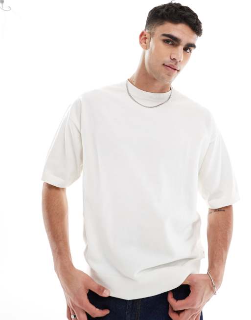 Jack & Jones Premium - T-shirt oversize girocollo in maglia color panna