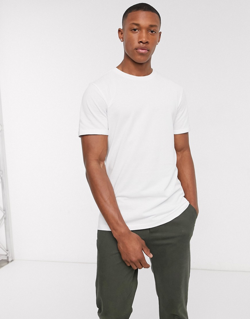 Jack & Jones Premium - T-shirt slim piqué bianca con risvolti sulle maniche-Bianco