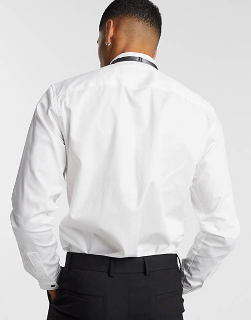 Jack & Jones Premium textured bib tux shirt in white