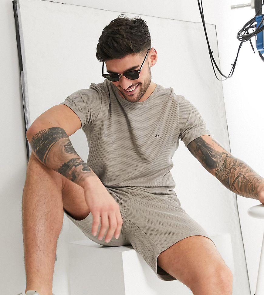Jack & Jones Premium textured co-ord t-shirt in taupe Exclusive at ASOS-Stone