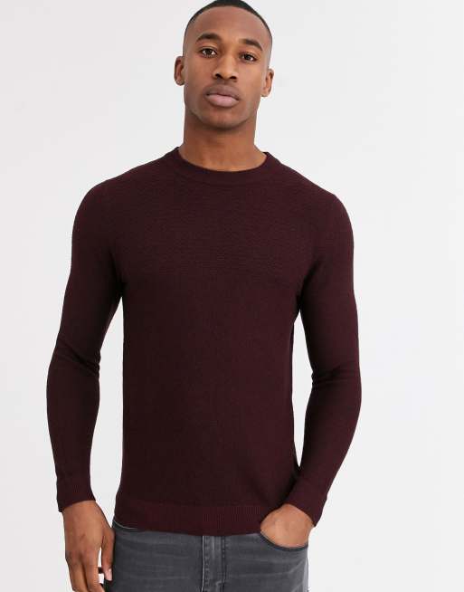 Buy Burgundy Textured Crew Neck Jumper M, Jumpers and cardigans