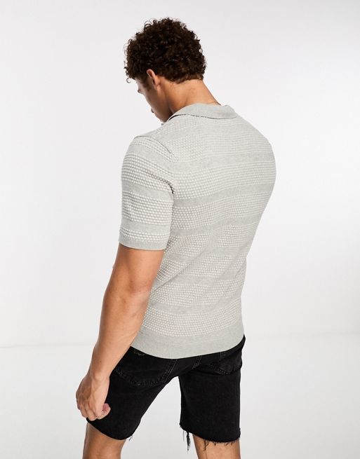 Jack & Jones Premium textured knitted polo in grey