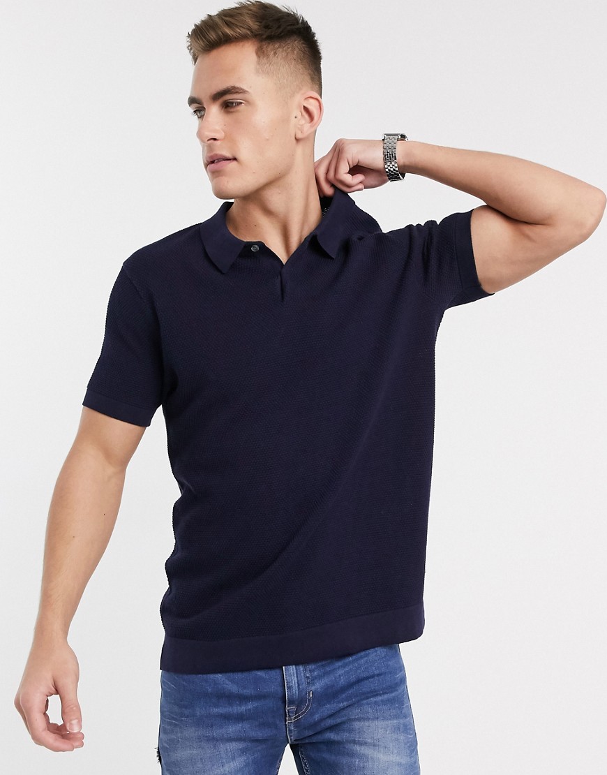 Jack & Jones Premium textured knitted polo in navy