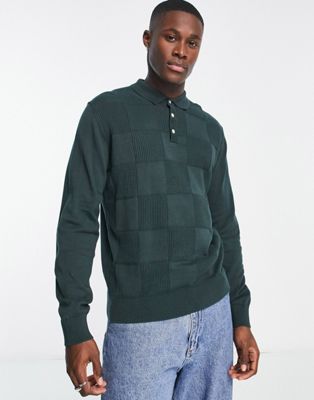 Jack & Jones Premium textured knitted polo jumper in dark green