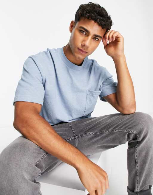 Jack & Jones Premium textured oversized t-shirt in blue 