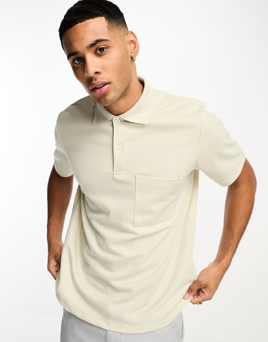 Premium textured polo with pocket in beige-Neutral