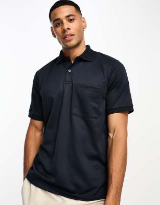 Jack & Jones Premium textured polo with pocket in navy | ASOS