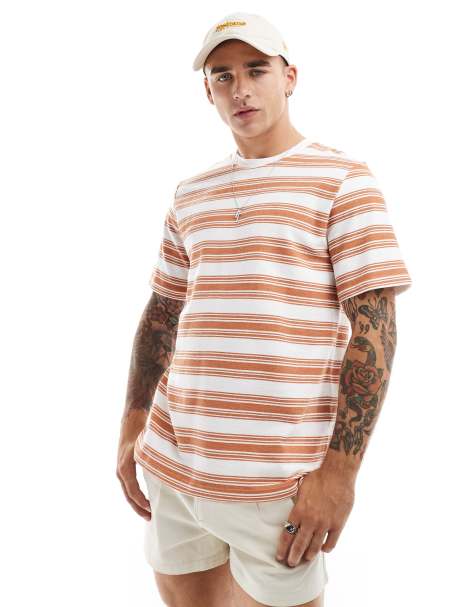 Jack & Jones Premium textured stripe t-shirt in burnt orange - view 1