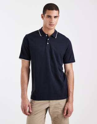 Jack & Jones Premium Tipped Collar Polo Shirt In Blue