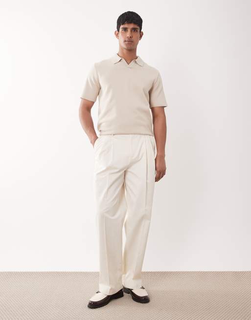 Jack & Jones Premium - Top en maille de qualité supérieure à encolure fendue - Beige, 2 de 5