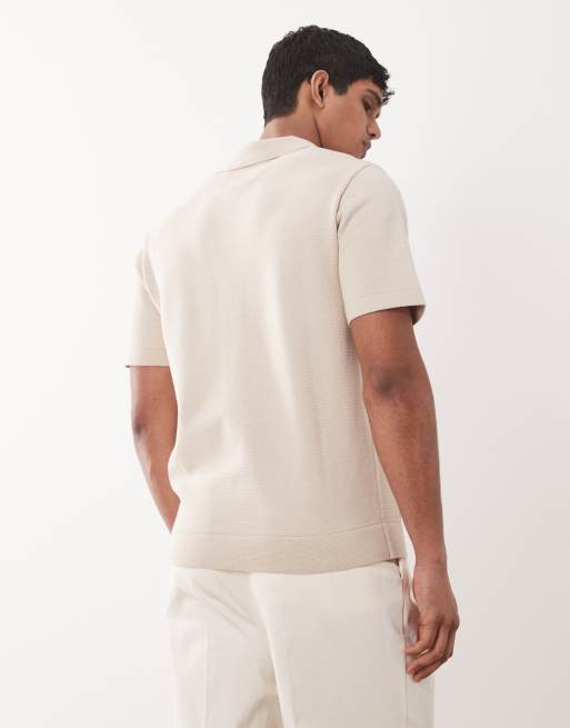 Jack & Jones Premium - Top en maille de qualité supérieure à encolure fendue - Beige, 3 de 5