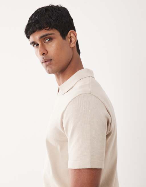 Jack & Jones Premium - Top en maille de qualité supérieure à encolure fendue - Beige, 4 de 5